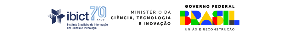 Imagem de fundo branco com as logomarcas, da esquerda para a direita, do Instituto Brasileiro de Informação Em Ciência e Tecnologia (IBICT), do Ministério da Ciência, Tecnologia e Inovação (MCTI) e do Governo Federal (GOV).